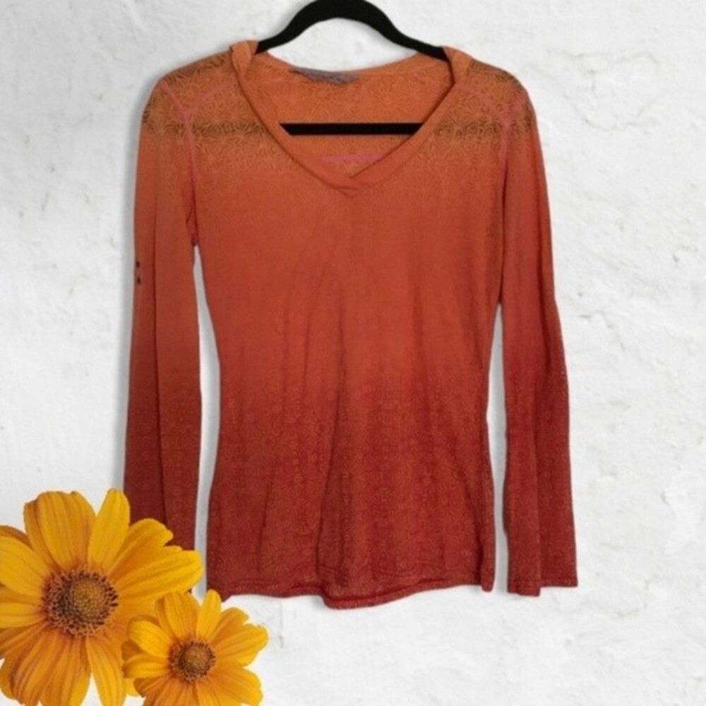 Athleta Paradise Ombre Orange V-Neck Long Sleeve Pullover Hooded Top Women's XS